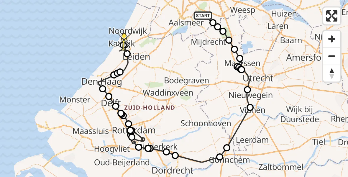 Routekaart van de vlucht: Politieheli naar Katwijk, Lichtboei