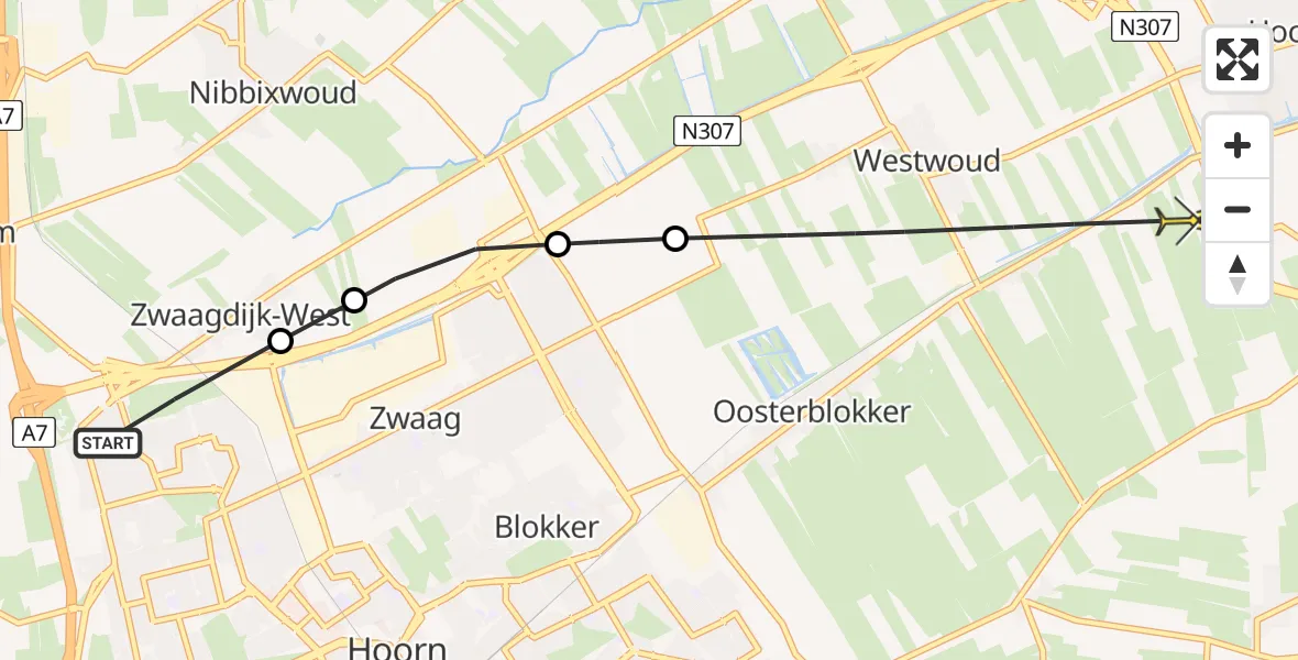 Routekaart van de vlucht: Politieheli naar Westwoud, Balkweiterhoek