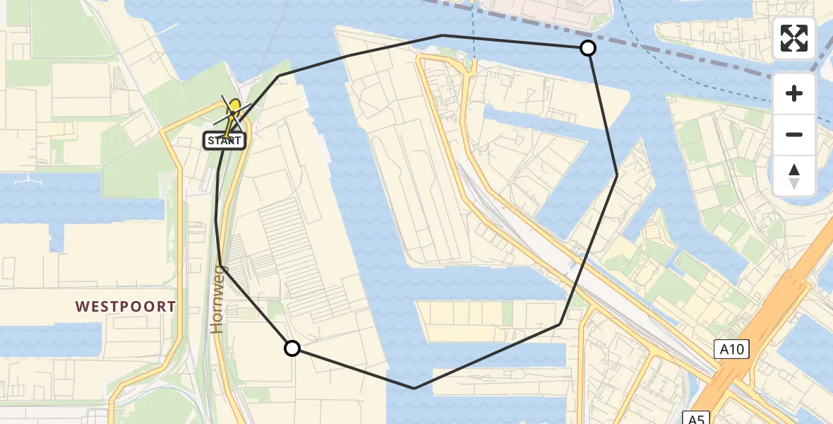 Routekaart van de vlucht: Lifeliner 1 naar Amsterdam Heliport, Hemweg