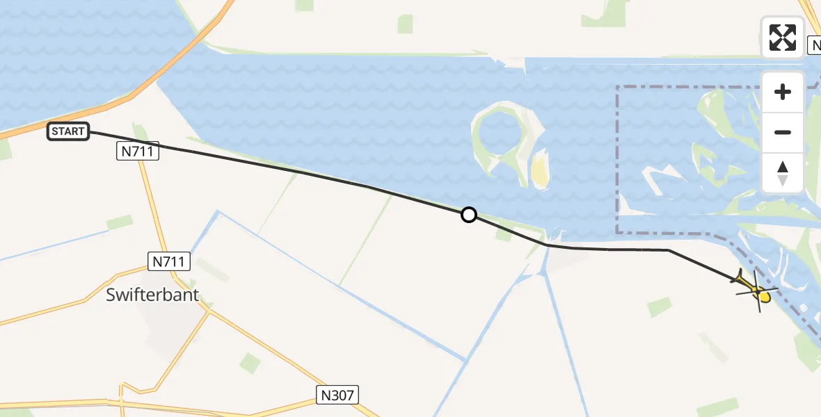 Routekaart van de vlucht: Politiehelikopter naar Dronten, Kamperhoekweg