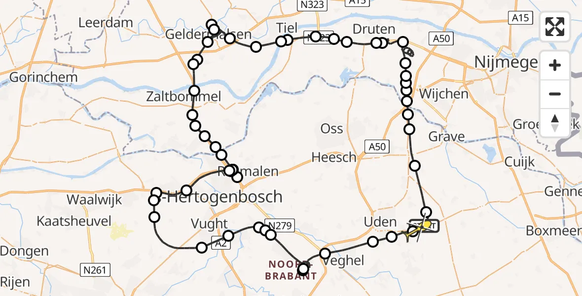 Routekaart van de vlucht: Politieheli naar Vliegbasis Volkel, Zeelandsedijk