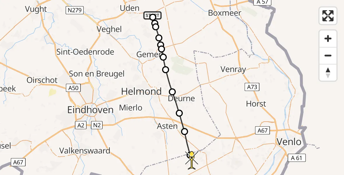 Routekaart van de vlucht: Lifeliner 3 naar Ospel, Noordkantsche Loop