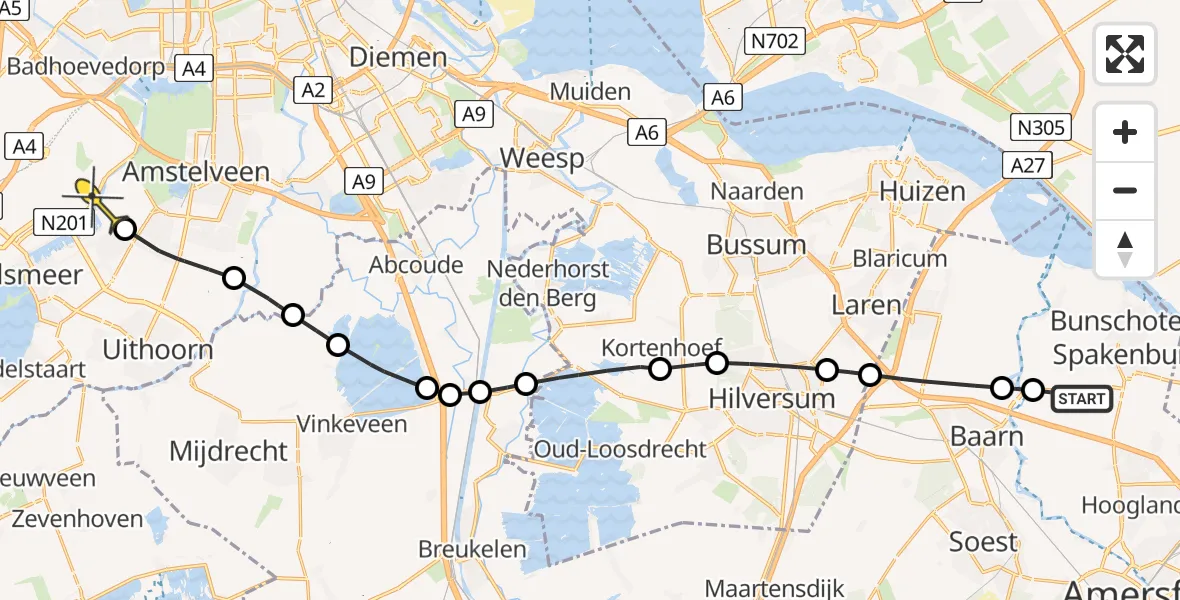 Routekaart van de vlucht: Politieheli naar Aalsmeer, Bisschopsweg