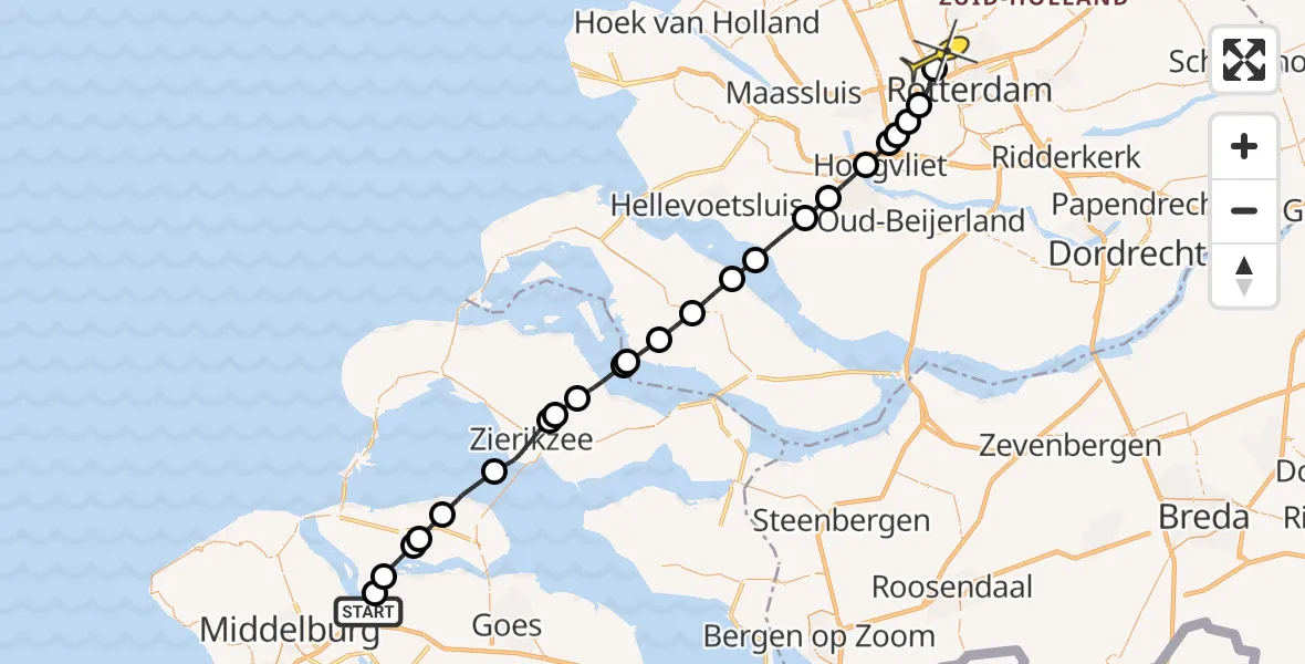 Routekaart van de vlucht: Lifeliner 2 naar Rotterdam The Hague Airport, Spieringplaat