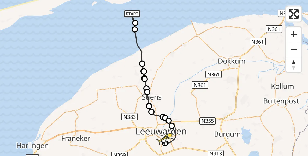 Routekaart van de vlucht: Ambulanceheli naar Leeuwarden, Dantziggat