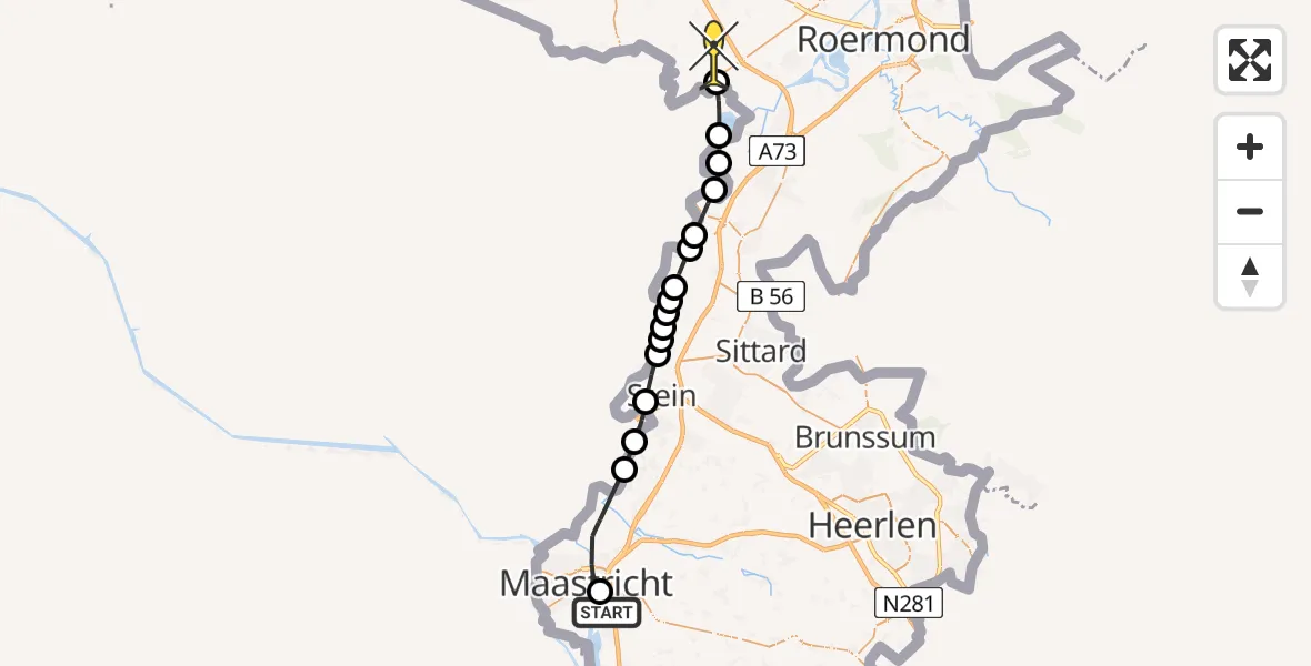 Routekaart van de vlucht: Lifeliner 3 naar Hunsel, Pastoor Moormanstraat