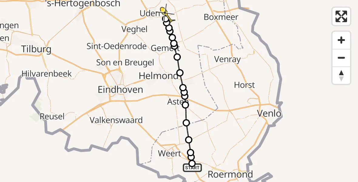 Routekaart van de vlucht: Lifeliner 3 naar Vliegbasis Volkel, Ellerweg