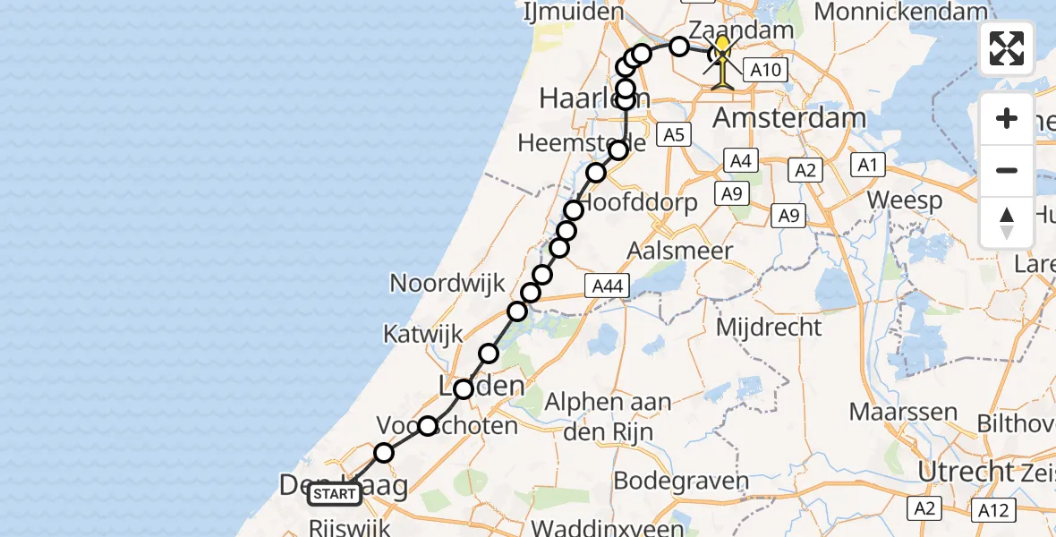 Routekaart van de vlucht: Lifeliner 1 naar Amsterdam Heliport, Achterom