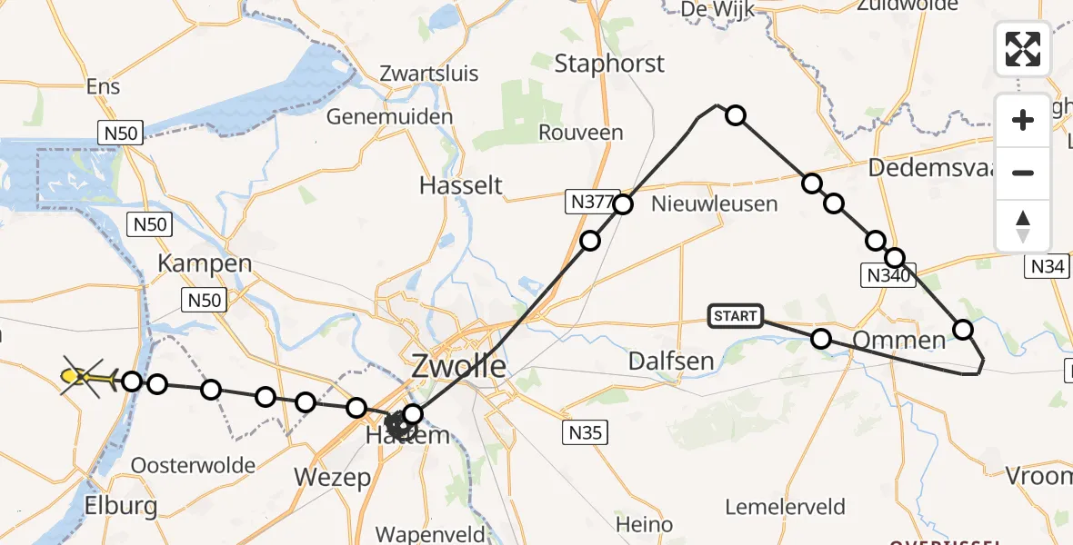 Routekaart van de vlucht: Politieheli naar Dronten, Hessenweg