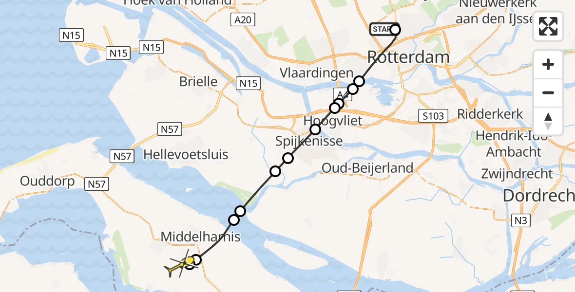 Routekaart van de vlucht: Lifeliner 2 naar Sommelsdijk, Tempelhof