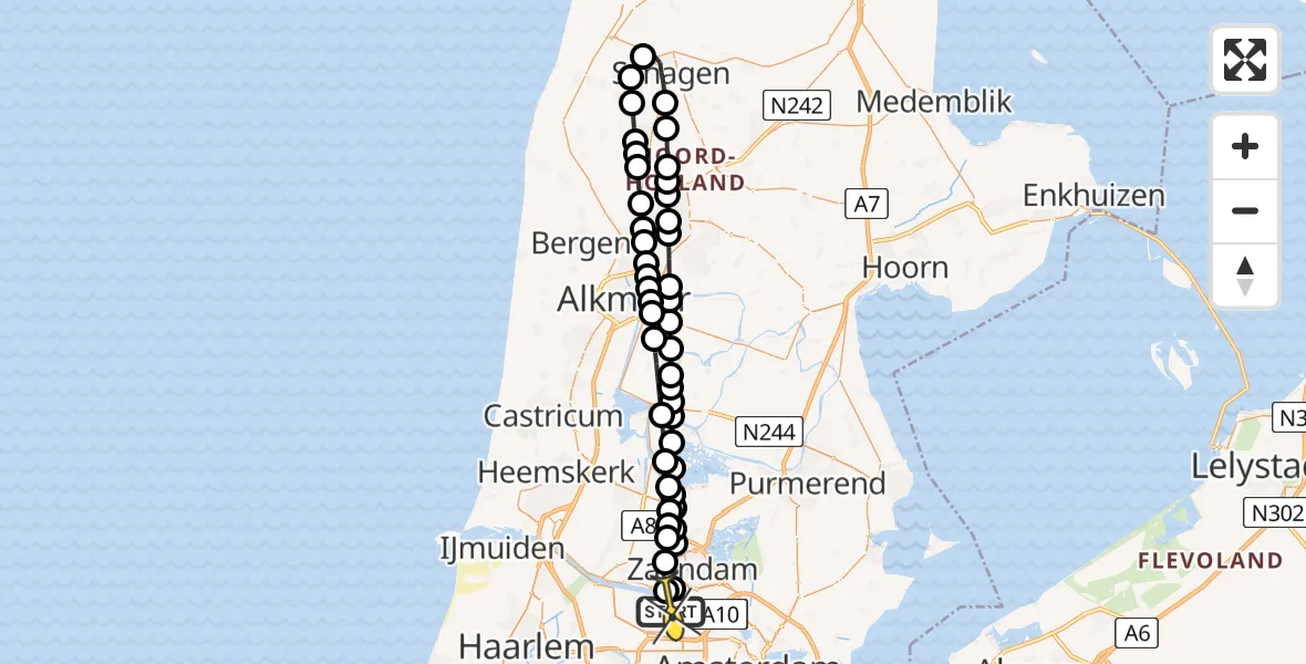 Routekaart van de vlucht: Lifeliner 1 naar Amsterdam Heliport, Grote Tocht