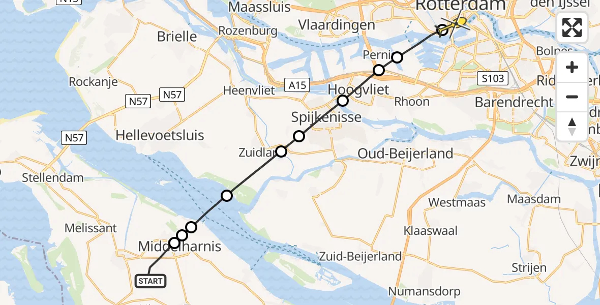 Routekaart van de vlucht: Lifeliner 2 naar Erasmus MC, Proostweg