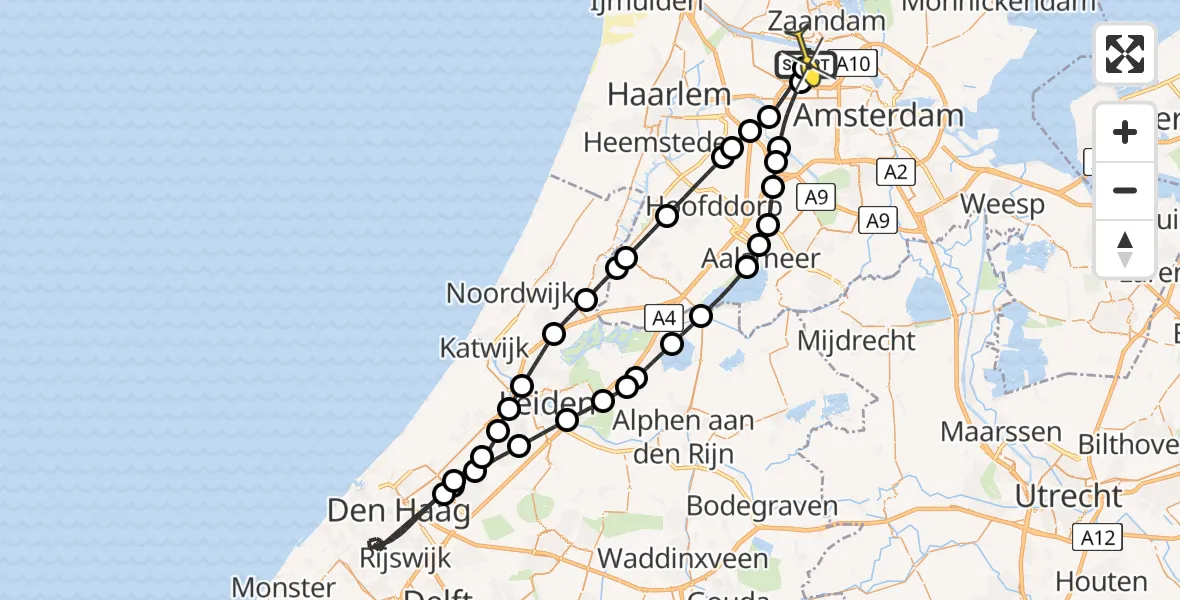 Routekaart van de vlucht: Lifeliner 1 naar Amsterdam Heliport, Westpoortweg