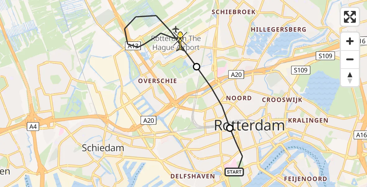 Routekaart van de vlucht: Lifeliner 2 naar Rotterdam The Hague Airport, Westersingel