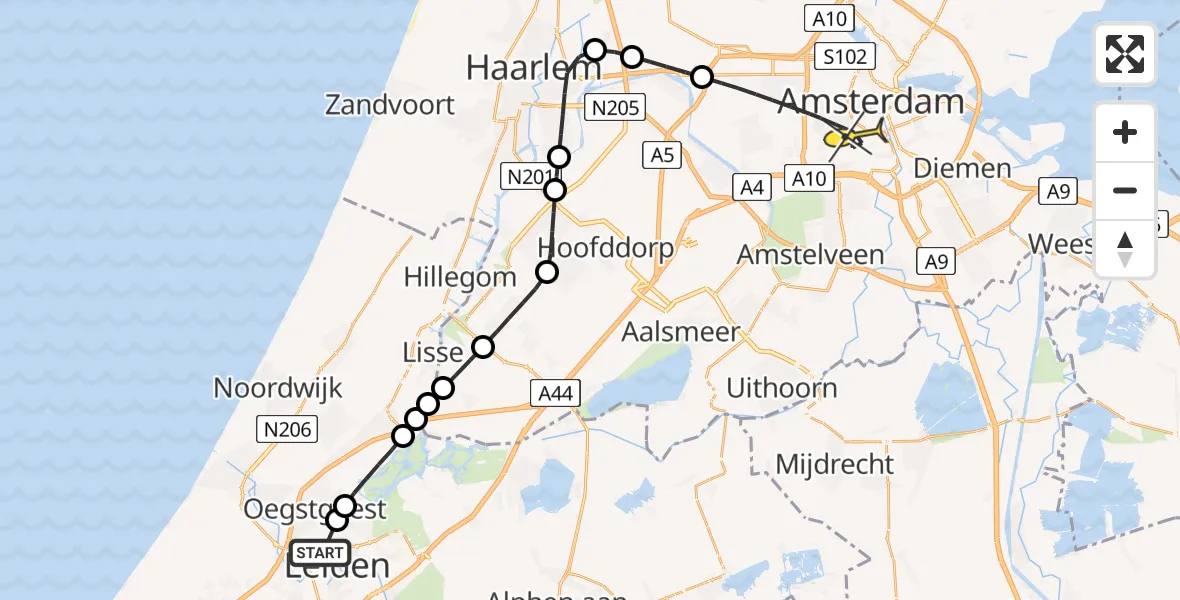 Routekaart van de vlucht: Lifeliner 1 naar Amsterdam, Haarlemmerweg