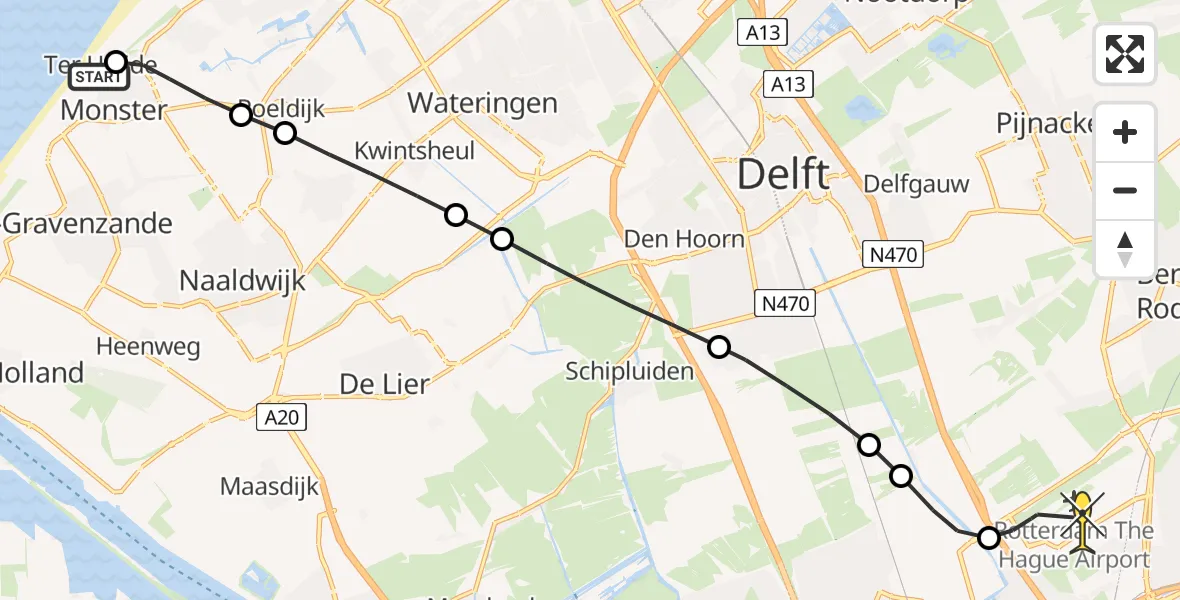 Routekaart van de vlucht: Lifeliner 2 naar Rotterdam The Hague Airport, Boomaweg