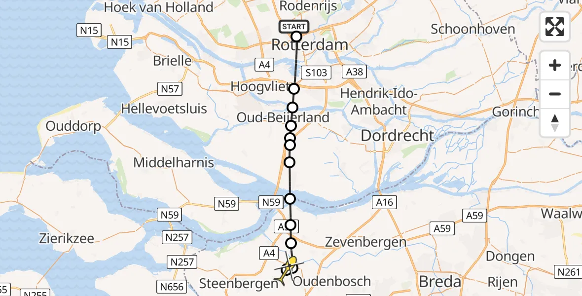 Routekaart van de vlucht: Lifeliner 2 naar Dinteloord, Zestienhoven