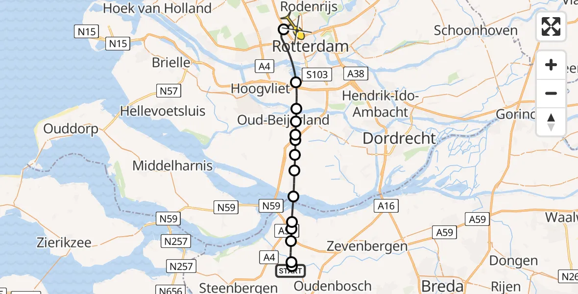 Routekaart van de vlucht: Lifeliner 2 naar Rotterdam The Hague Airport, Kwartiersedijk