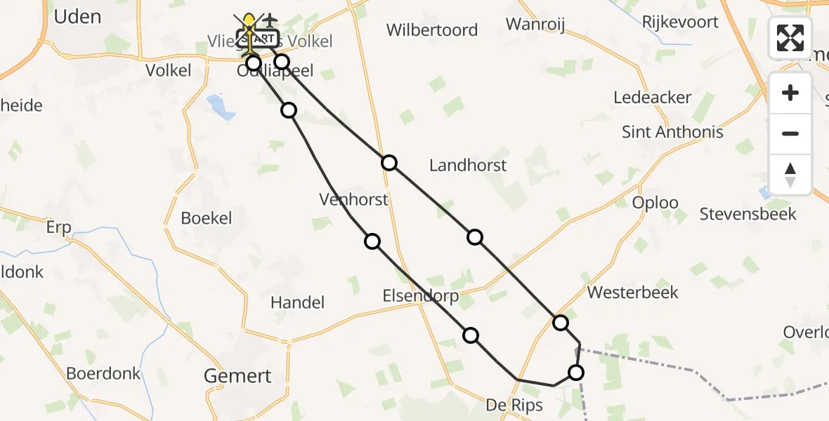 Routekaart van de vlucht: Lifeliner 3 naar Vliegbasis Volkel, Beukenlaan