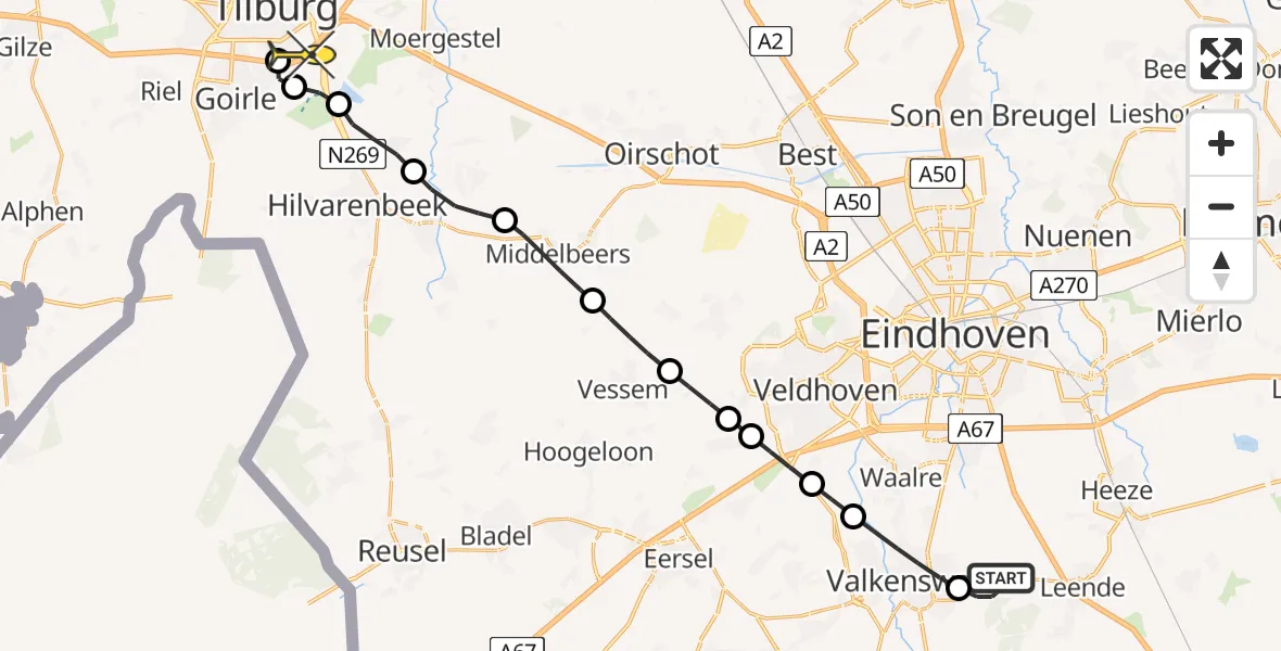 Routekaart van de vlucht: Lifeliner 3 naar Tilburg, Hengel vijvers