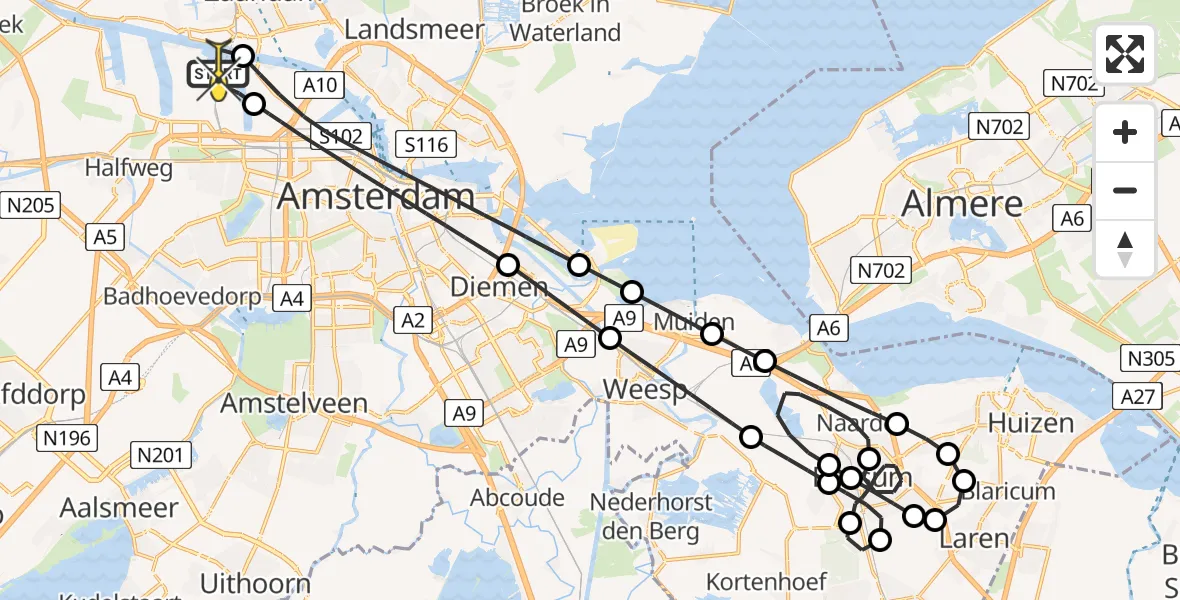 Routekaart van de vlucht: Lifeliner 1 naar Amsterdam Heliport, Nustar Terminals B.V.