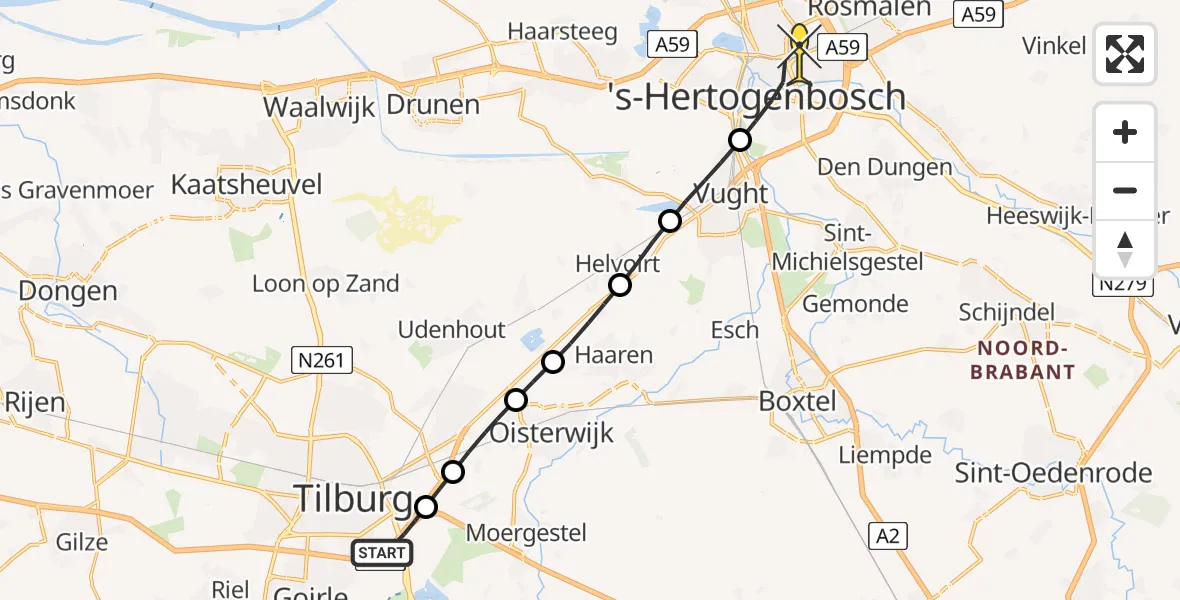 Routekaart van de vlucht: Lifeliner 3 naar 's-Hertogenbosch, Hervensebaan