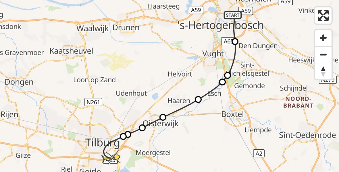 Routekaart van de vlucht: Lifeliner 3 naar Tilburg, Demerstraat