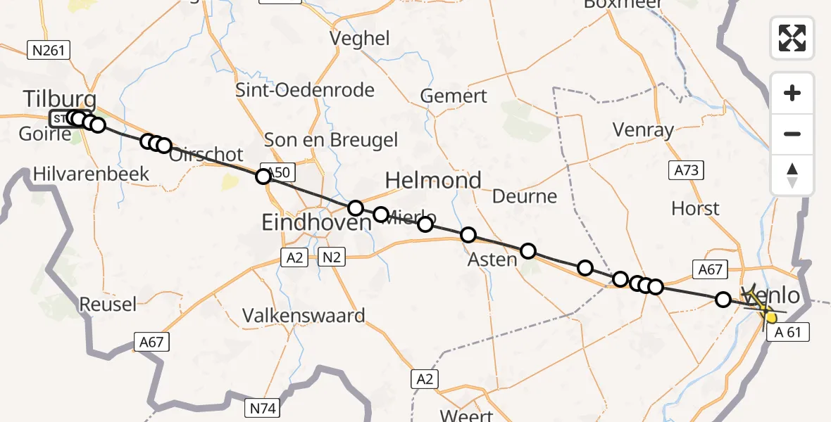 Routekaart van de vlucht: Lifeliner 3 naar Venlo, Provincialeweg