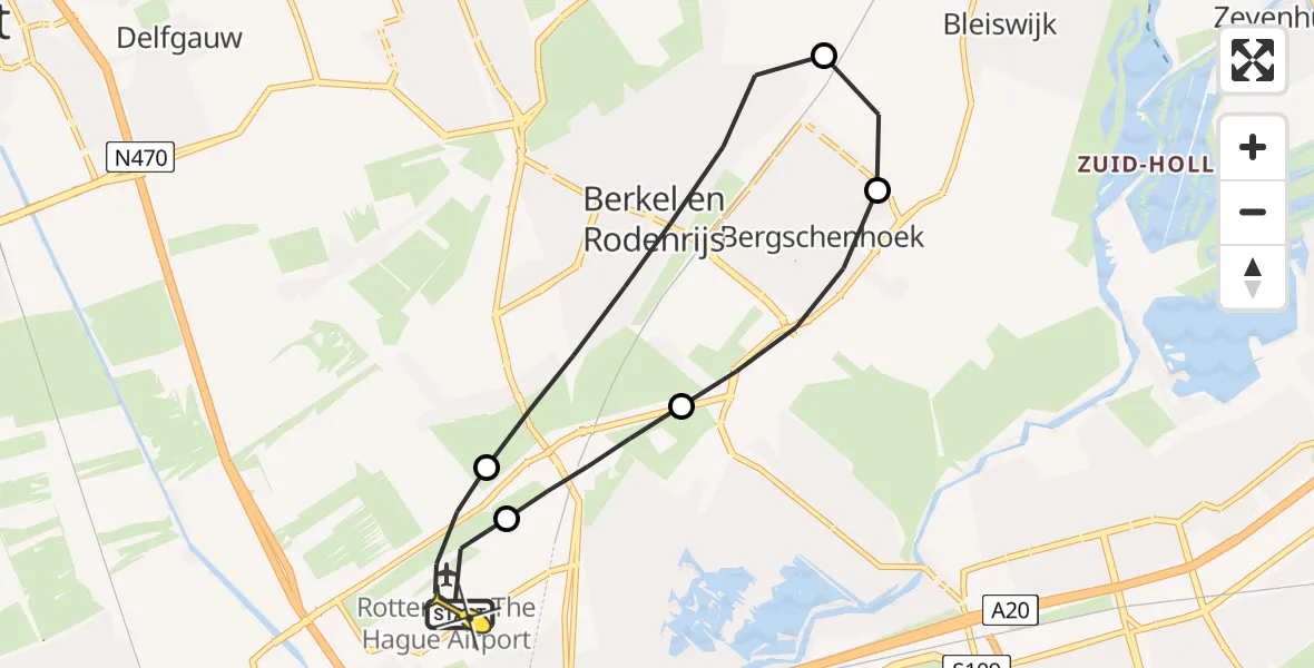 Routekaart van de vlucht: Lifeliner 2 naar Rotterdam The Hague Airport, Vierlinghweg