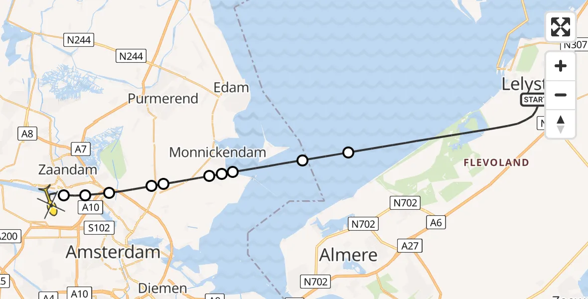 Routekaart van de vlucht: Lifeliner 1 naar Amsterdam Heliport, Meijerij