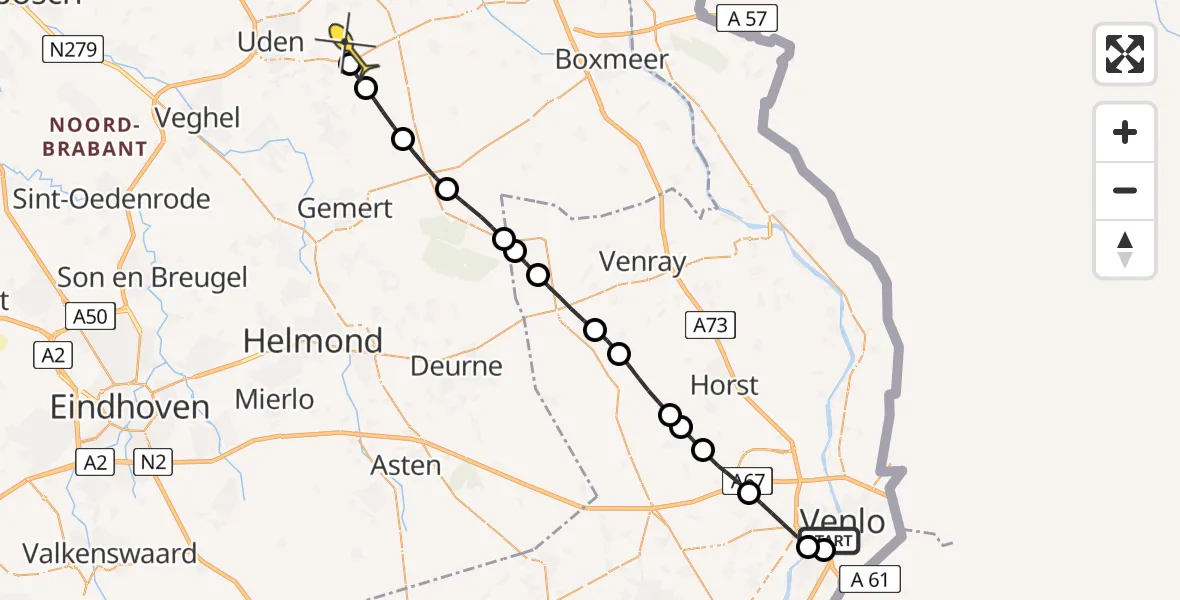 Routekaart van de vlucht: Lifeliner 3 naar Vliegbasis Volkel, Maasveldpad