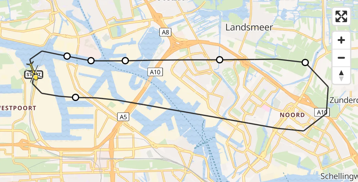 Routekaart van de vlucht: Lifeliner 1 naar Amsterdam Heliport, Westhaven