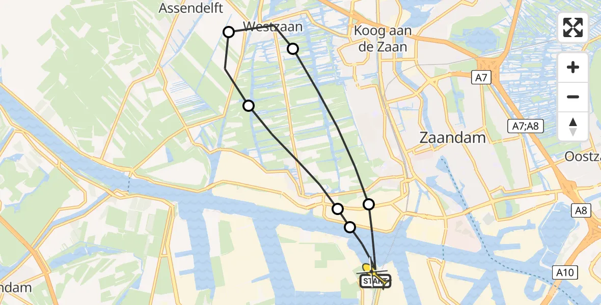 Routekaart van de vlucht: Lifeliner 1 naar Amsterdam Heliport, Hoofdtocht