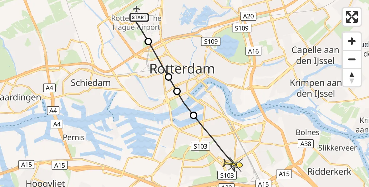 Routekaart van de vlucht: Lifeliner 2 naar Rotterdam, Terletpad