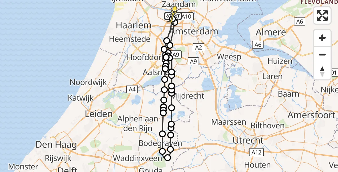 Routekaart van de vlucht: Lifeliner 1 naar Amsterdam Heliport, Kompasweg