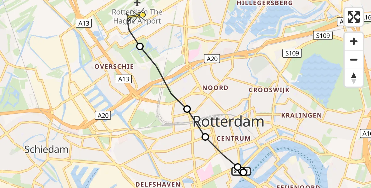 Routekaart van de vlucht: Lifeliner 2 naar Rotterdam The Hague Airport, West-Kruiskade