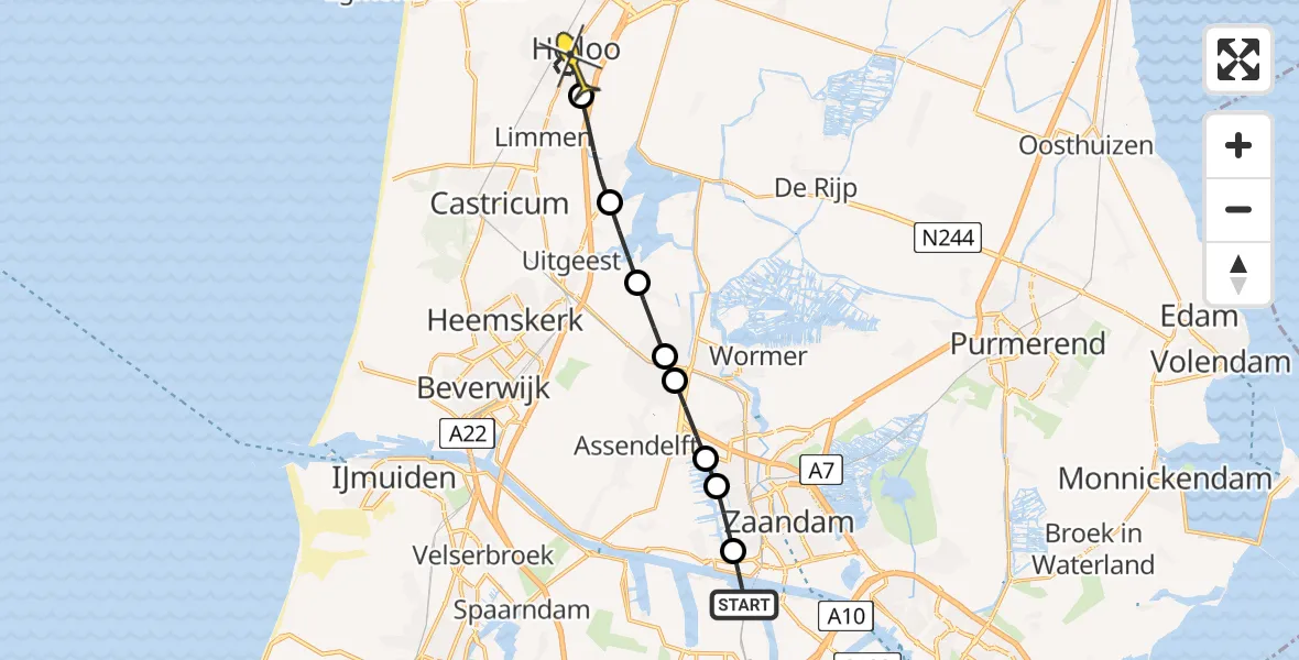 Routekaart van de vlucht: Lifeliner 1 naar Heiloo, Albert Heijn Distributiecentrum