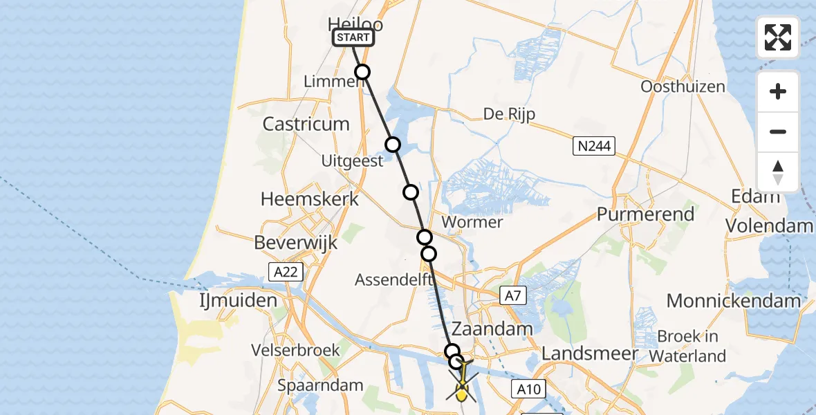 Routekaart van de vlucht: Lifeliner 1 naar Amsterdam Heliport, Hornweg