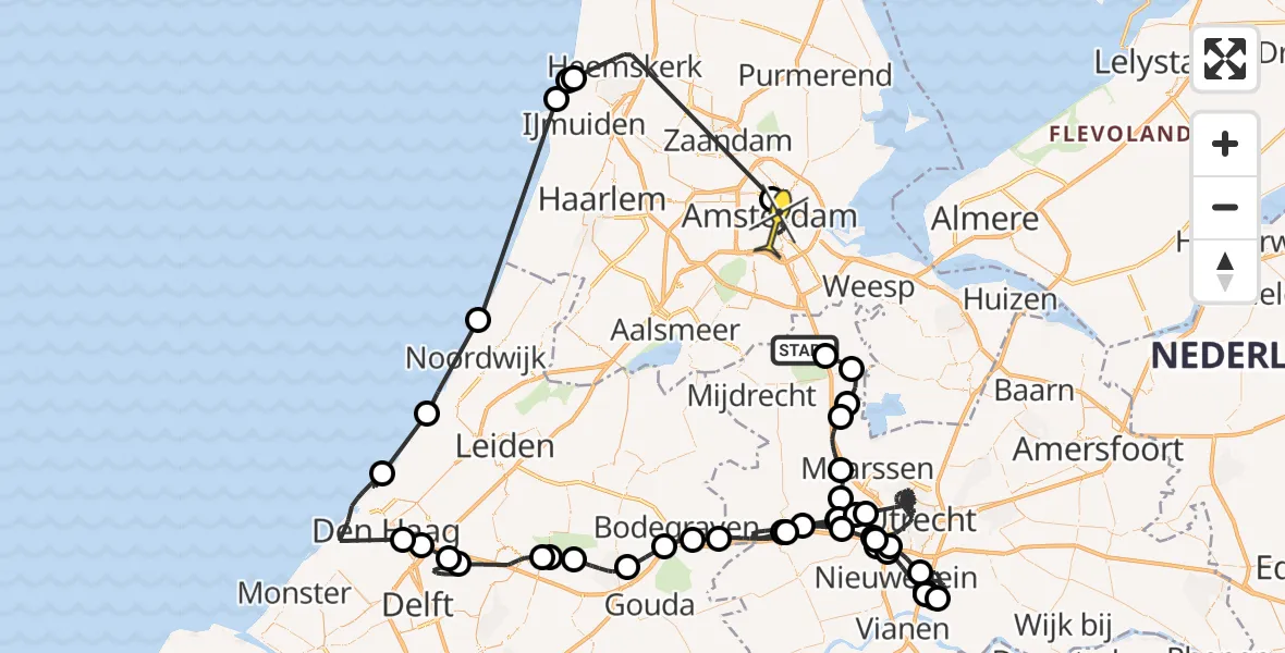 Routekaart van de vlucht: Politieheli naar Amsterdam, Zuwe