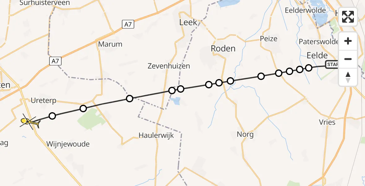 Routekaart van de vlucht: Lifeliner 4 naar Ureterp, Watermolendijk