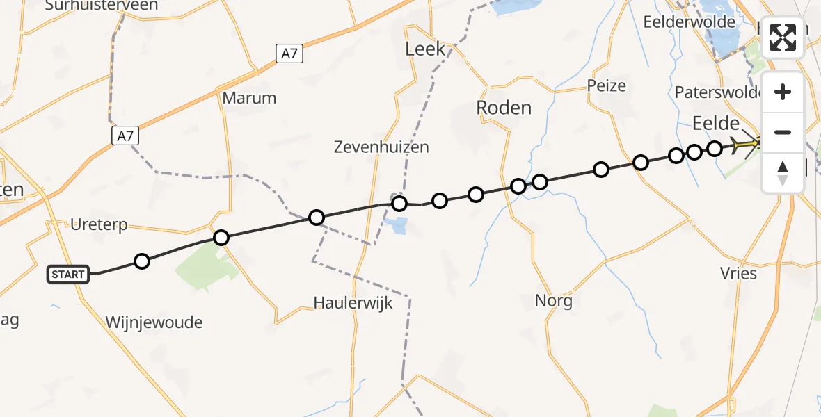 Routekaart van de vlucht: Lifeliner 4 naar Groningen Airport Eelde, De Mersken