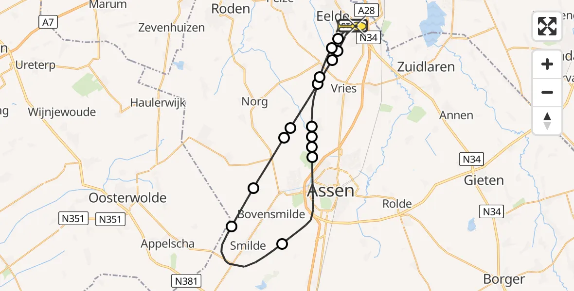 Routekaart van de vlucht: Lifeliner 4 naar Groningen Airport Eelde, Moespot