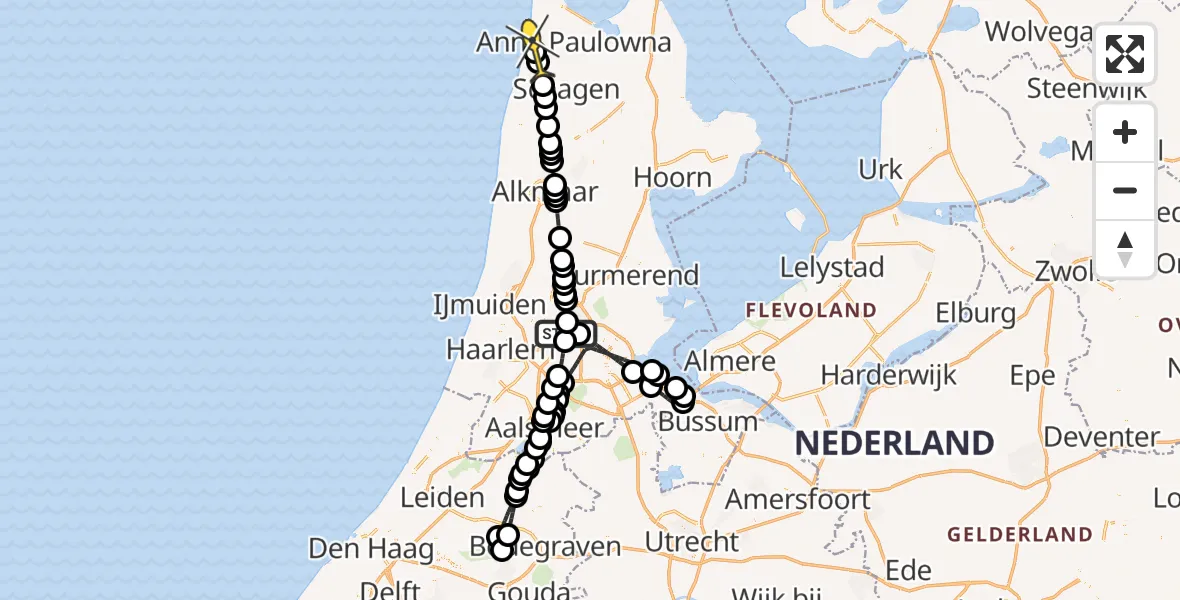 Routekaart van de vlucht: Lifeliner 1 naar Callantsoog, Westhavenweg