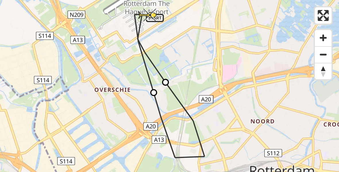 Routekaart van de vlucht: Lifeliner 2 naar Rotterdam The Hague Airport, HSL-Zuid