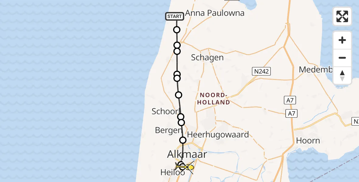 Routekaart van de vlucht: Lifeliner 1 naar Alkmaar, Camping De kroft