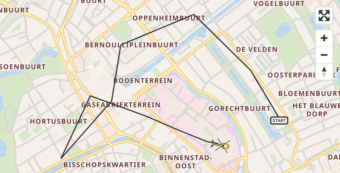 Routekaart van de vlucht: Lifeliner 4 naar Universitair Medisch Centrum Groningen, Bernoulliplein