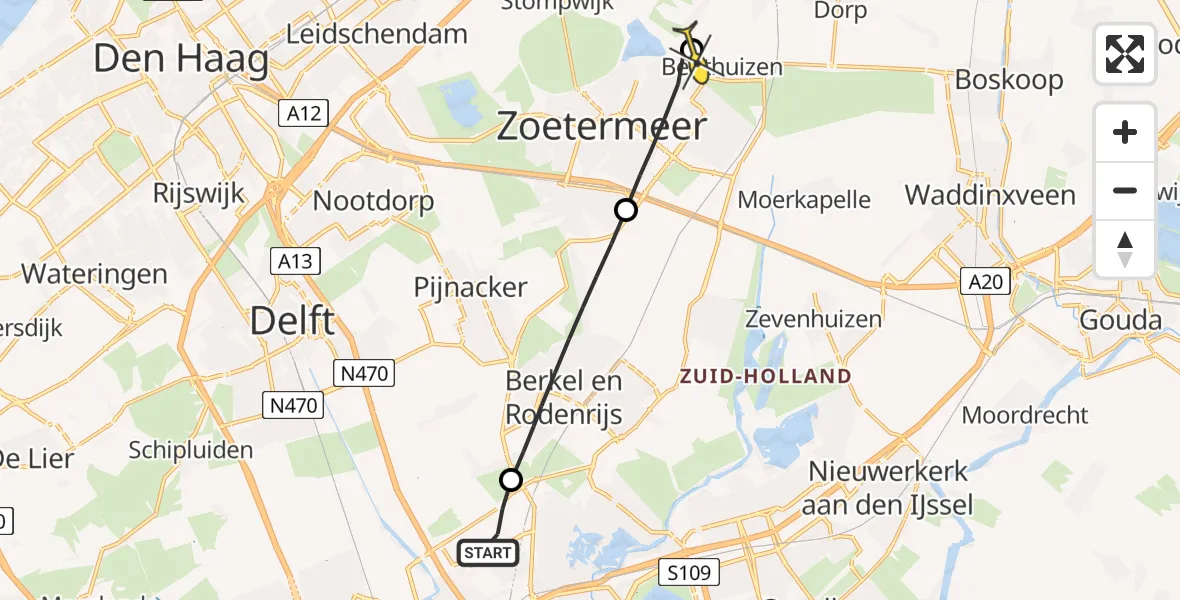 Routekaart van de vlucht: Lifeliner 2 naar Zoetermeer, Landscheiding