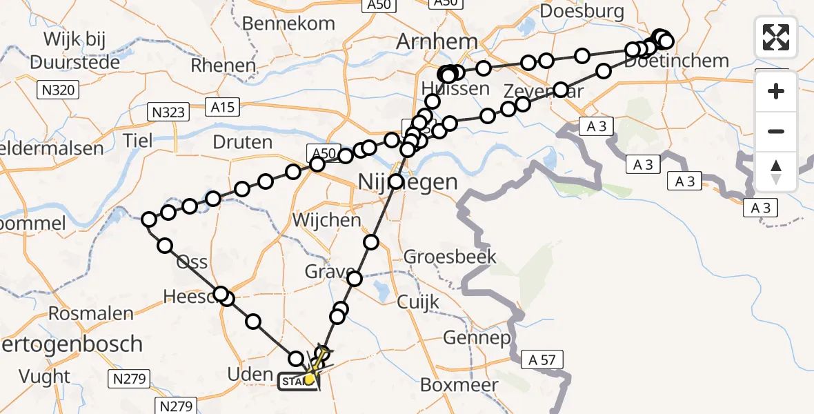 Routekaart van de vlucht: Politieheli naar Odiliapeel, Zeelandsedijk