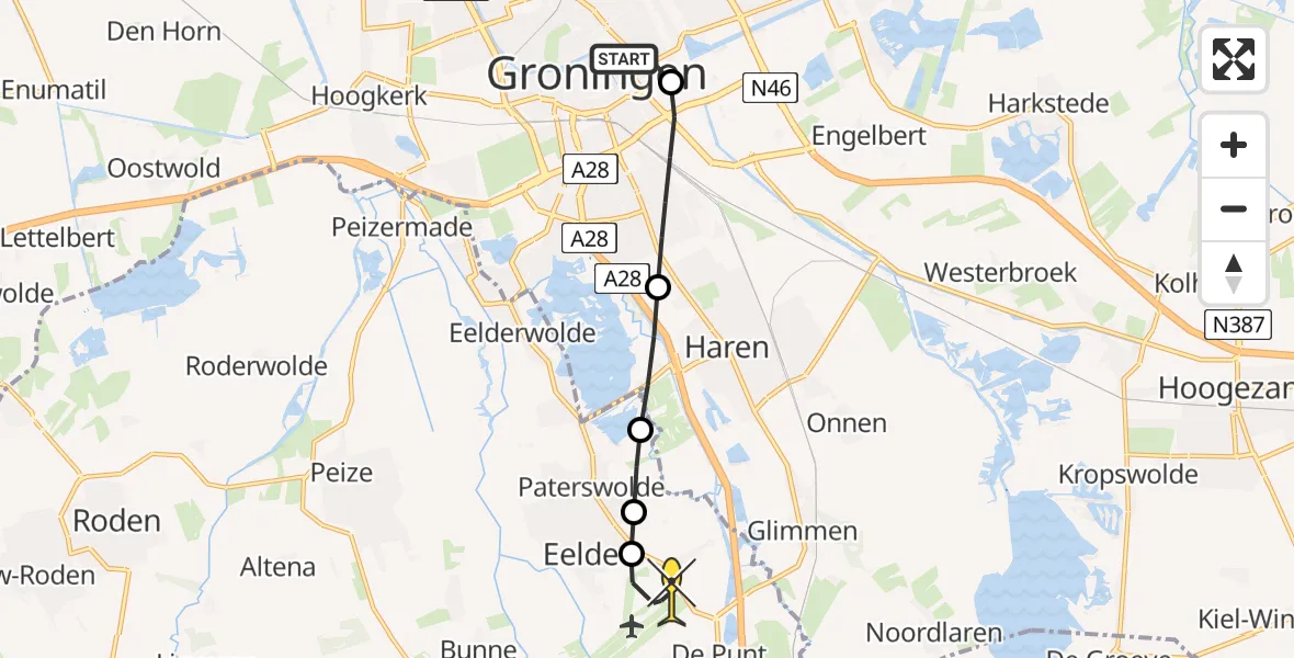 Routekaart van de vlucht: Lifeliner 4 naar Groningen Airport Eelde, Sontweg