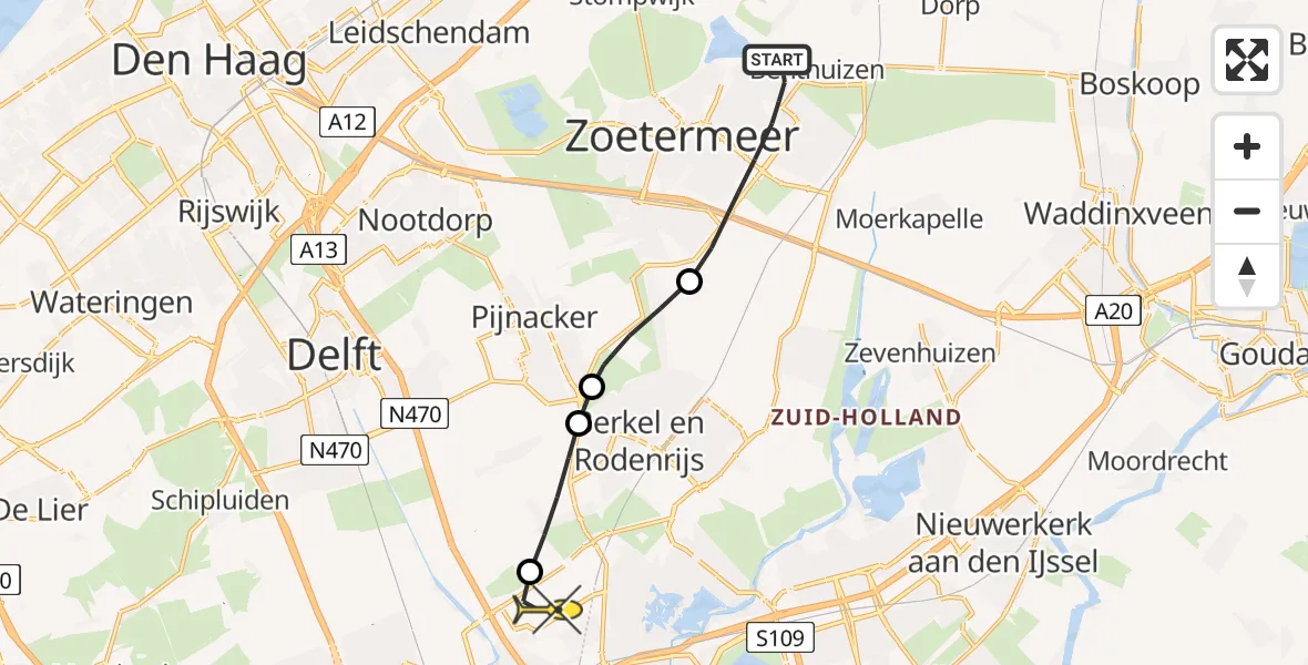 Routekaart van de vlucht: Lifeliner 2 naar Rotterdam The Hague Airport, Schansbaan